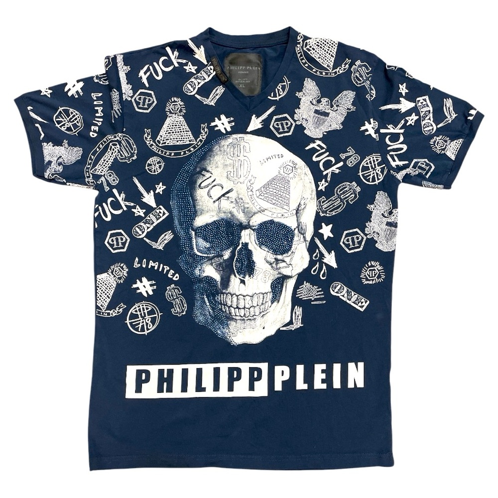 Philipp Plein Navy Graphic T-Shirt size XL will fit Small to Medium